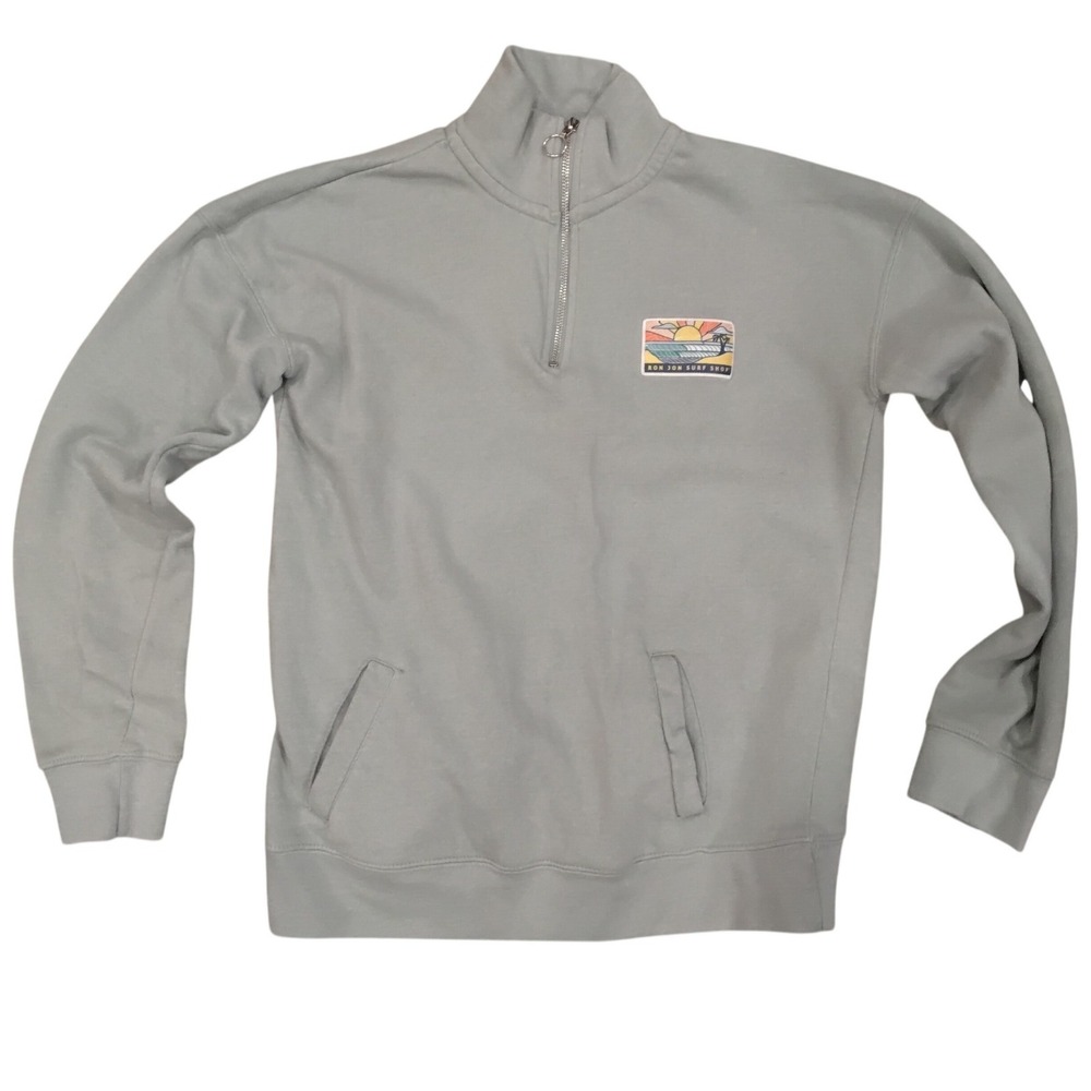 Ron Jon Surf Shop Mens Quarter Zip Sweatshirt Sage Green‎ Fleece Pullover-M